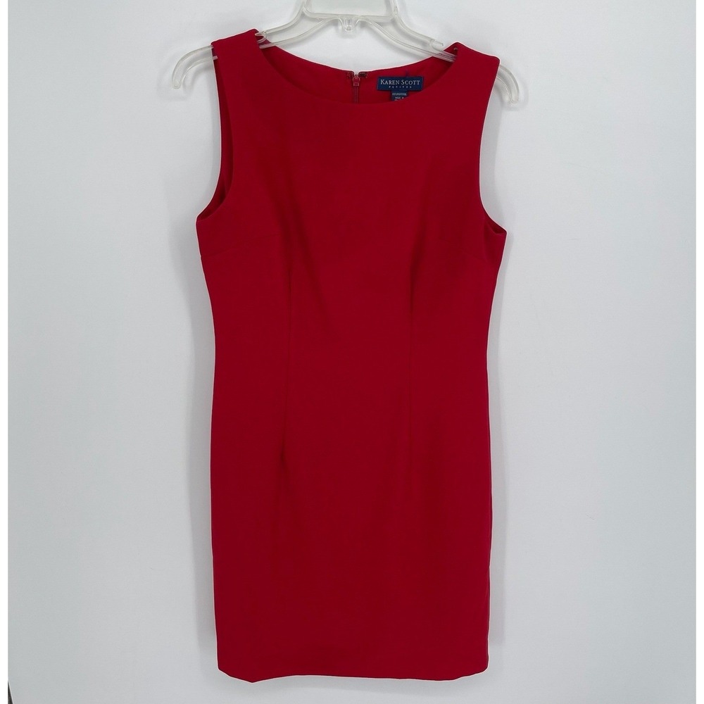Karen Scott Women's Red Boat Neck Sleeveless Sheath Party‎ Dress Size 10P Petite